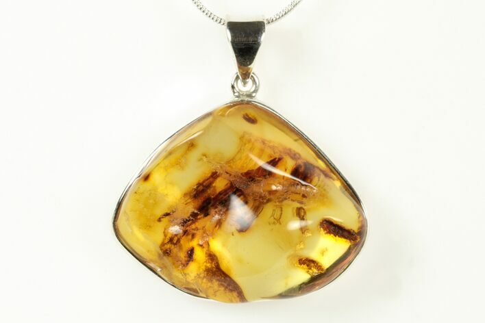 Polished Baltic Amber Pendant (Necklace) - Sterling Silver #240295